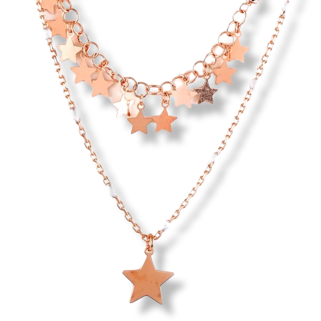 Nwt Celestial Stars Layered Charm Necklace In 14k Rose Gold Over Sterling Silver